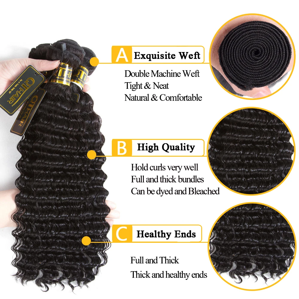 QT Hair Wet And Wavy Bundles With Closure Deep Wave Bundles With Closure Brazilian Human Hair Weave 3 Bundles With Closure