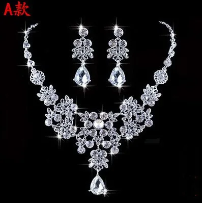 High Quality Silver Luxury Oversize Crystal Wedding Jewelry Sets Hollow-out Flower Necklace&Earrings Set For Woman (9)