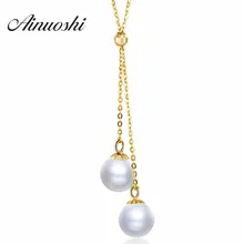 AINUOSHI 18 К желтое золото натуральный культивированный из пресноводного жемчуга грушевидный кулон ожерелье белая жемчужина ювелирное изделие подарок для женщин юбилейные Вечерние