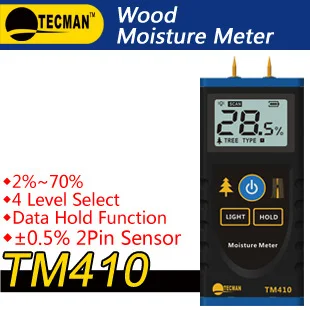 

TECMAN TM410 2%~70%RH,insert needle moisture wood planks wood moisture tester Meter