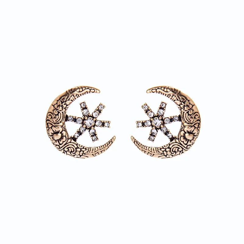 

Join.Y Ear Studs For Women Men Stud Earring Monn Star Earrings Ancient Gold Plating Personality Hip Hop Rock Earing Earings