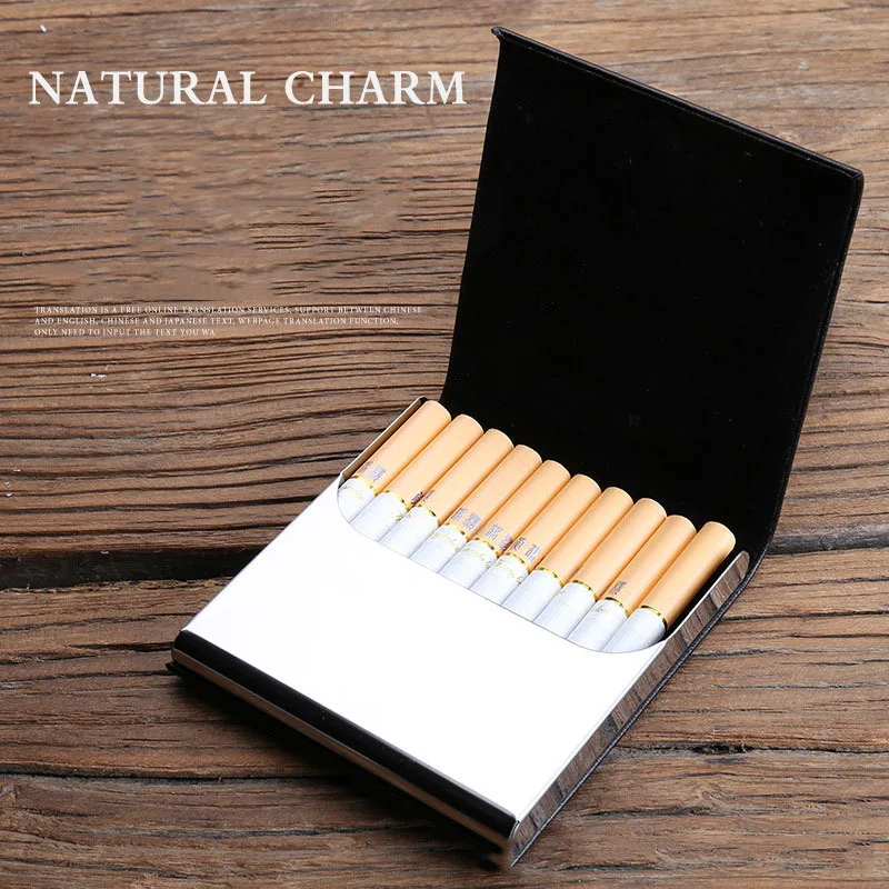 

Yooap Vertical Cigarette Case Can Hold 10 Cigarettes Various Colors Stainless Steel PU Leather Light and Thin 13mm Cigarette Box