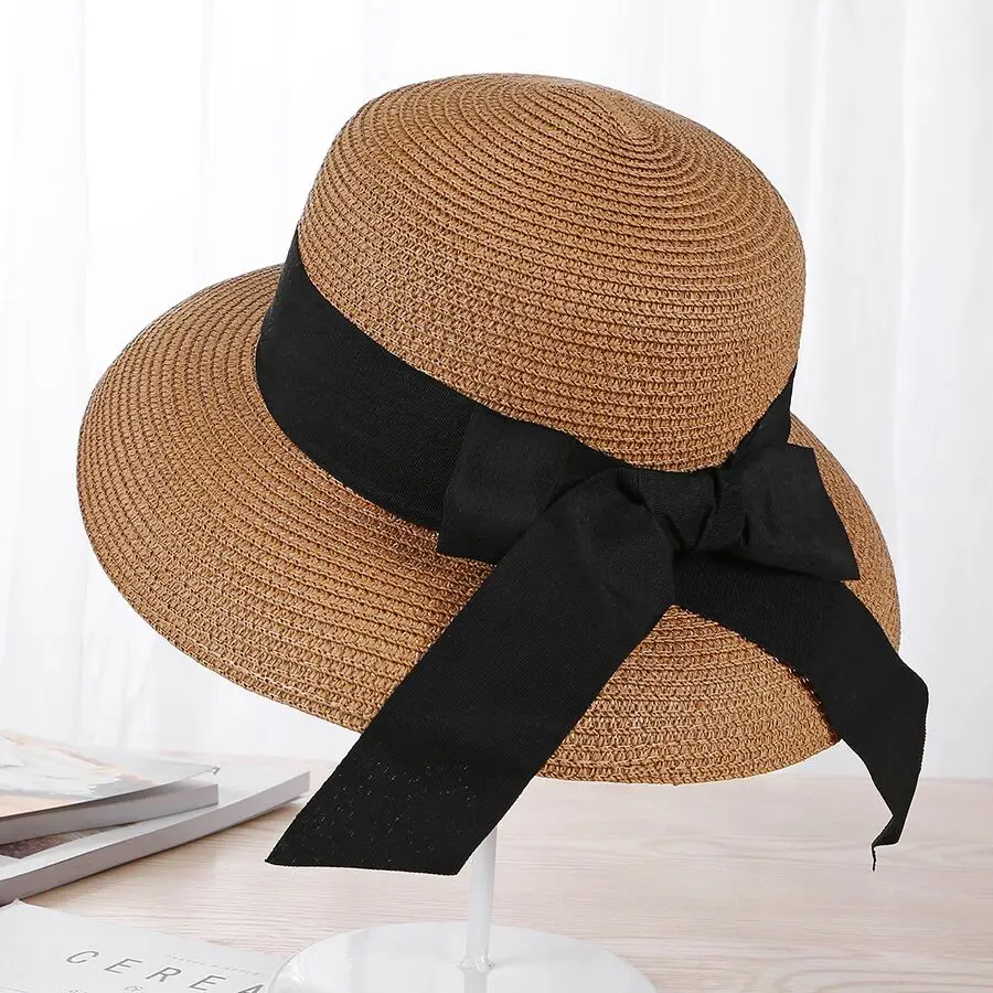 BINGYUANHAOXUAN для женщин Летняя мода шапки Соломенная пляжная летняя бейсболка широкие свисающие поля Клош Защита от Солнца шляпа праздник элегантный стиль
