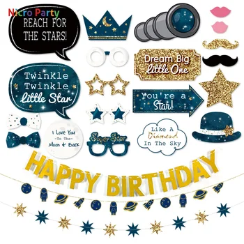 

Nicro Astronaut Happy Birthday Party Decoration Paper Garland Telescope Stars Photo Booth Photobooth Props Home DIY #Set74