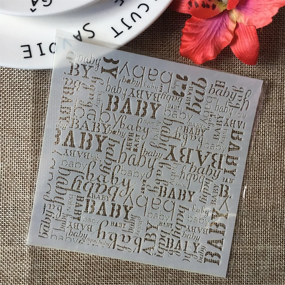 

5" Baby Common Words DIY Layering Stencils Wall Painting Scrapbook Coloring Embossing Album Decorative Paper Card Template