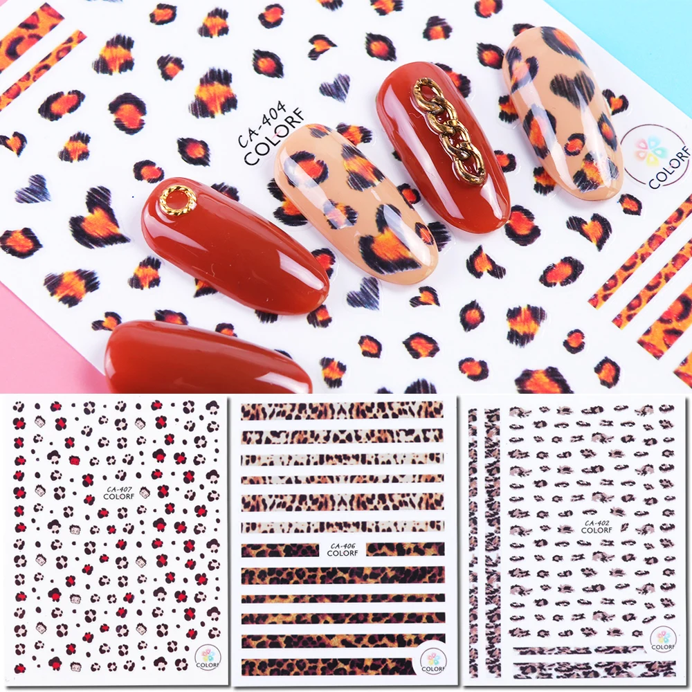 

9pcs 3D Adhesive Decals Leopard Nail Art Stickers Sexy Spot Tattoos Nail Wraps Foils Slider Manicure Decoration JICA401-409-1