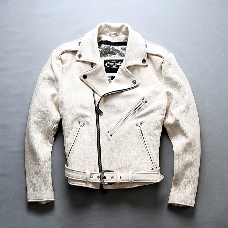 

HARLEY ANGEL 2018 New Men White Cow Professional Motorcycle Genuine Leather Jackets Thick Cowhide Biker Winter Russin Coats