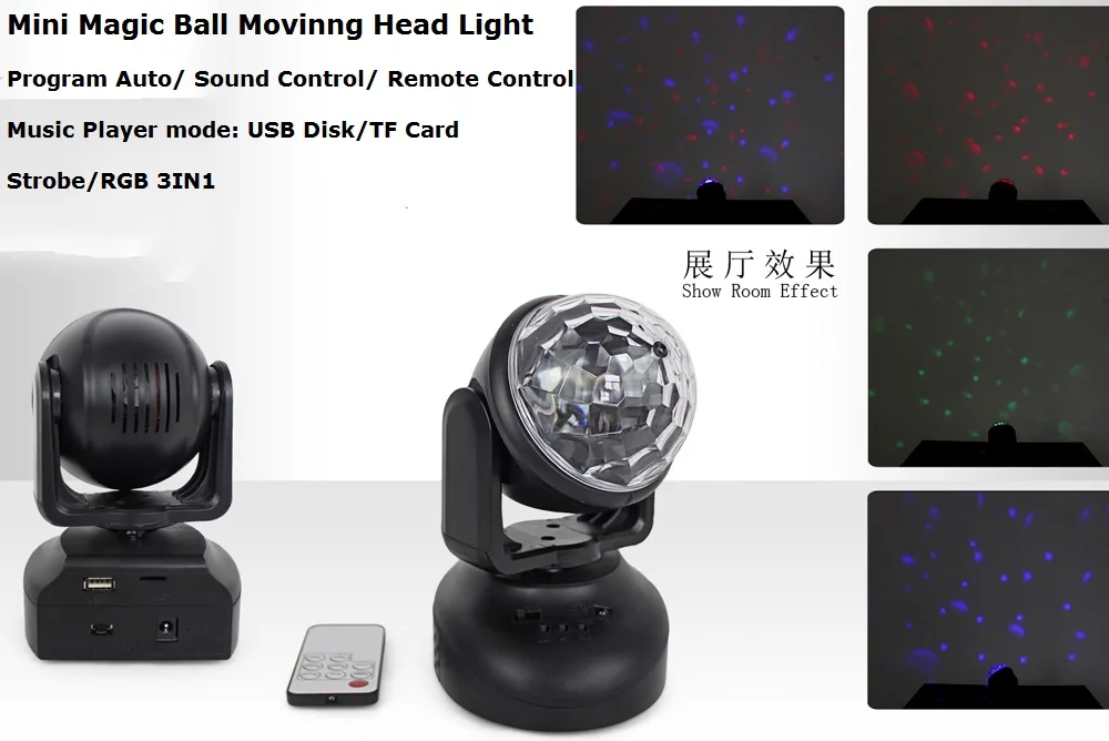 

2Pcs/Lot LED Moving Head Lights Portable New 3X3W RGB Full Color Magic Ball Moving Head Stage Lights With Remote Control