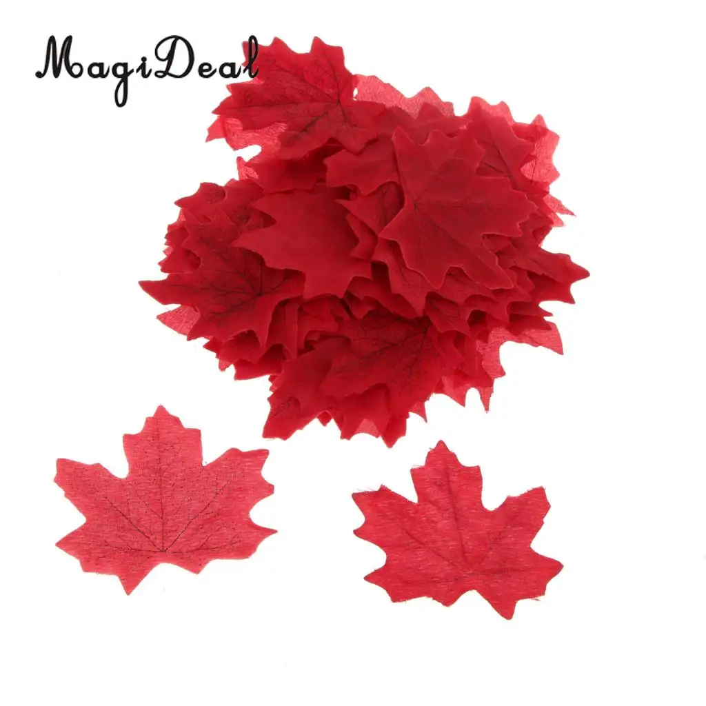 MagiDeal 200 Piece Artificial Maple Leaf Autumn Leaves Stage Props Decor 100x Yellow and 100x Wine Red
