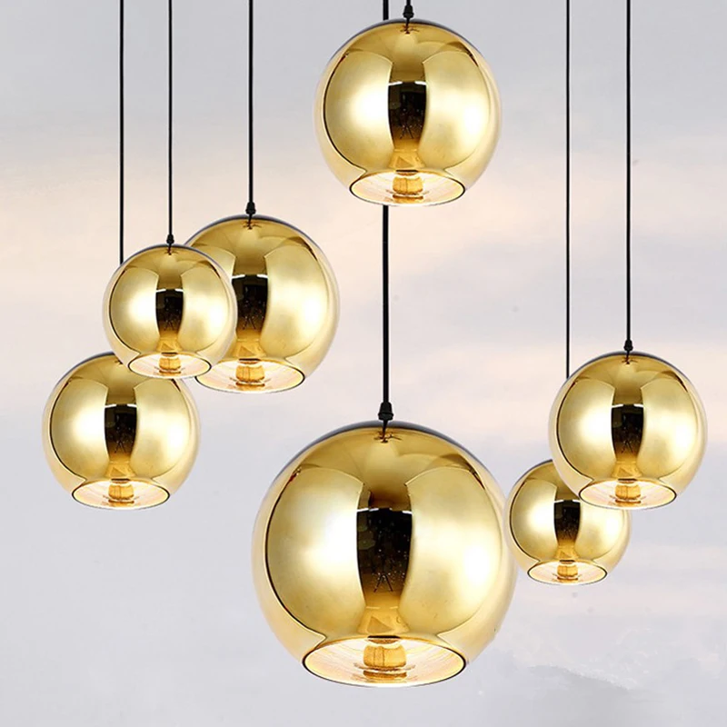 Современные подвесные светильники IKVVT, медный, серебристый, золотой стеклянный шар, внутреннее освещение для ресторана, гостиной, декоративное освещение E27 220 В