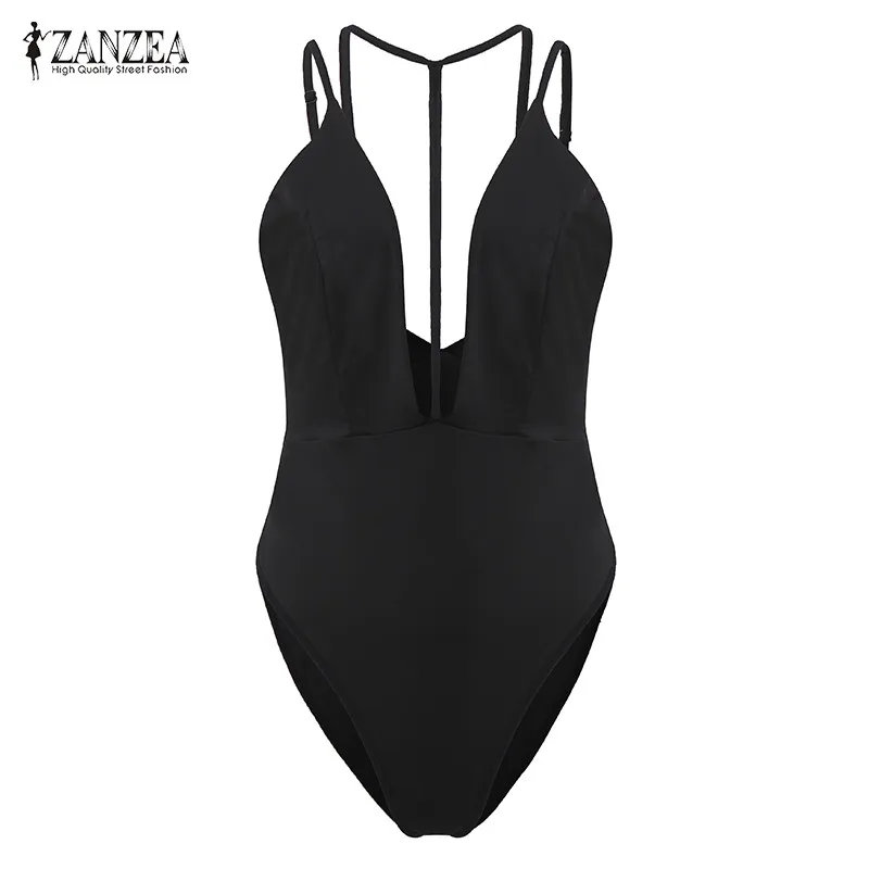 ZANZEA مثير الرسن ديب V ارتداءها النساء نحيل 2019 الجوف خارج قصيرة السروال القصير حللا Bodycon وزرة عارية الذراعين بحر