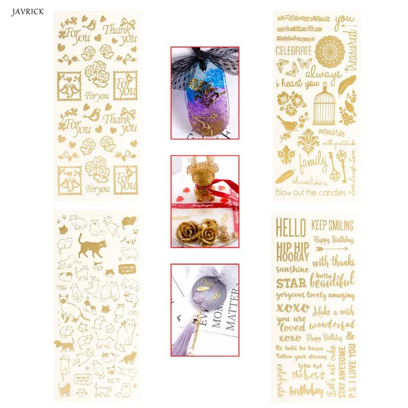 

DIY Filler Golden Letter Pattern Rose Transparent Self-adhesive Sticker Materials Epoxy Resin Crafts Findings Jewelry Charms