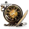 New Bronze Steel Vintage Retro Steampunk Skeleton Designer Dragon&Phoenix Mechanical Hand Wind Pocket Watch FOB Chain Clock ► Photo 2/6