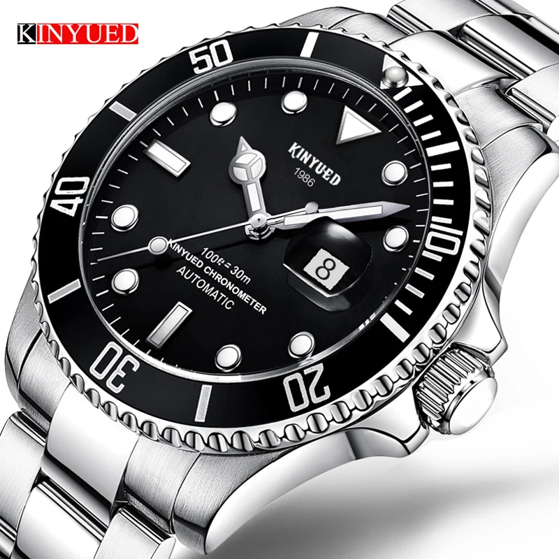 

KINYUED 2019 Automatic Mechanical Watch Men Luxury Brand Clssical Water Ghost Black Dial Waterproof Clock For Man Reloj Hombre