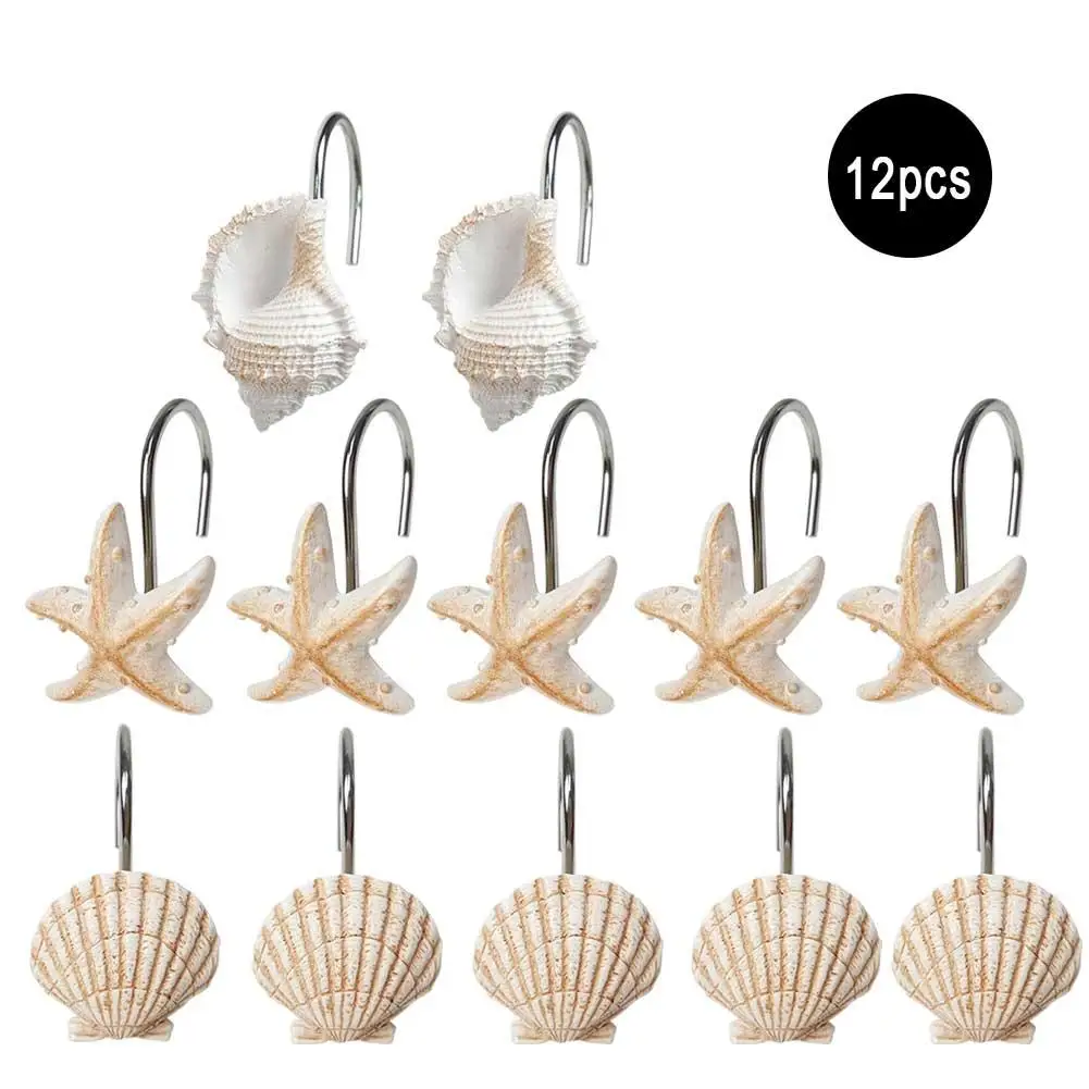 

12PCS Shower Curtain Hooks Anti Rust Decorative Resin Shower Curtain Rings Hooks For Bathroom Bedroom Baby Room Decor