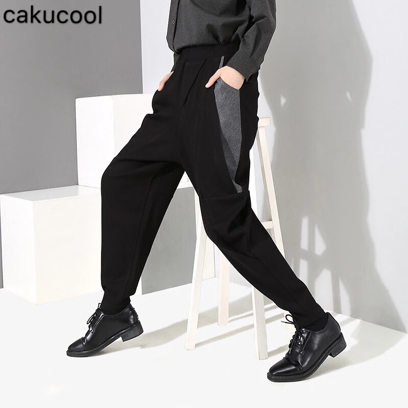 

Cakucool 2019 spring casual new women's fashion dark stitching thickening trousers elastic waist feet harem pants