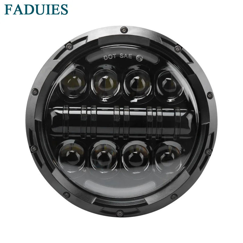 FADUIES 7 дюймовая мотоциклетная 80 Вт черная фара ближнего/дальнего света с желтым