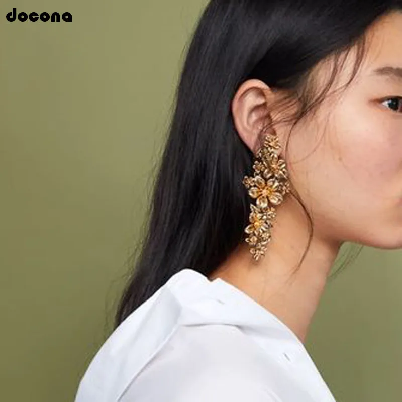 

docona Trendy Gold Silver Color Big Flower Drop Dangle Earrings for Women Girl Large Long Floral Pendant Earring Pendientes 3841