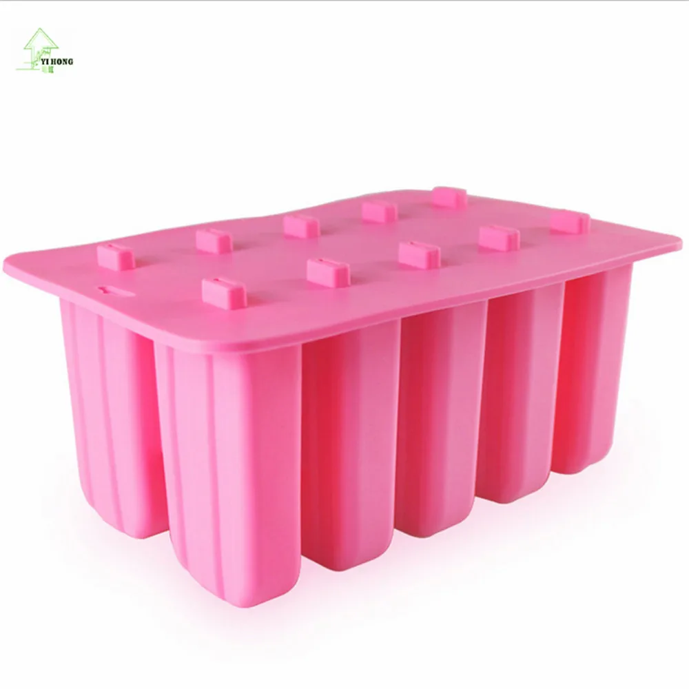 10 Cell Frozen Ice Cream Pop Mold Popsicle Maker Lolly Mould Tray Pan Kitchen Tools DIY With 12 Sticks Red Pink White MAYITR
