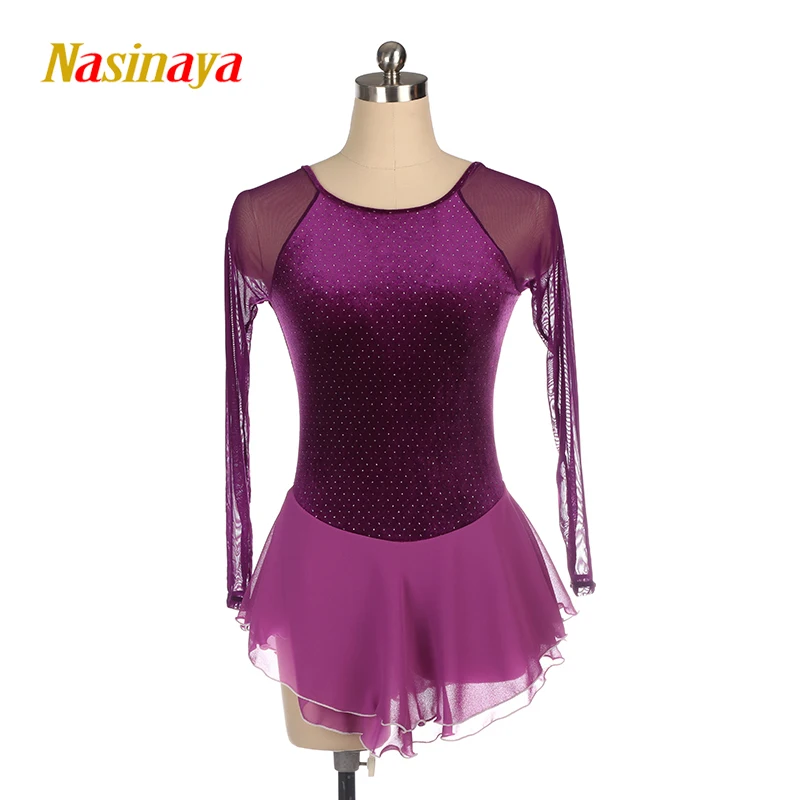 

Nasinaya Figure Skating Dress Customized Competition Ice Skating Skirt for Girl Women Kids Patinaje Performance purple shiny dot