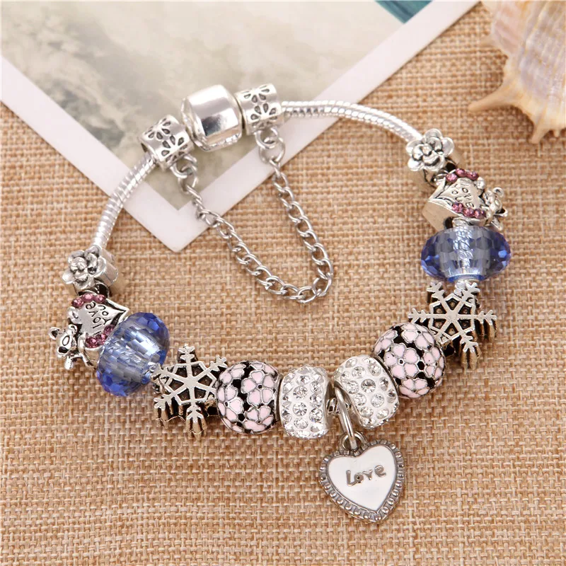 

ChangBizi LOVE Heart Pendant Blue Crystal Beads DIY Fashion Cute Elegant Charms Pandora Bracelets & Bangles For Women Gift