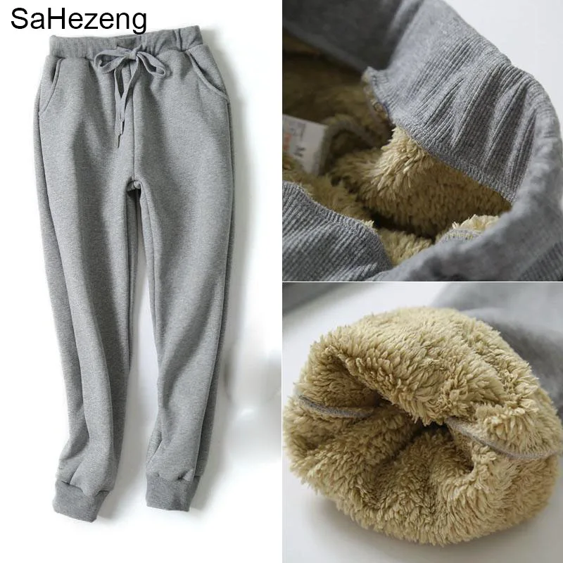 Women Pant Winter Thick Lambskin Cashmere Pants Warm