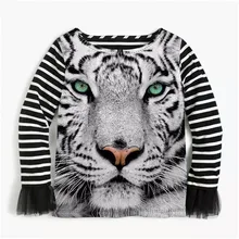 NiceNew/Детская рубашка для маленьких девочек вязаные топы в полоску с принтом тигра, блузка для девочек От 2 до 10 лет с длинными рукавами и манжетами из сетчатой пряжи