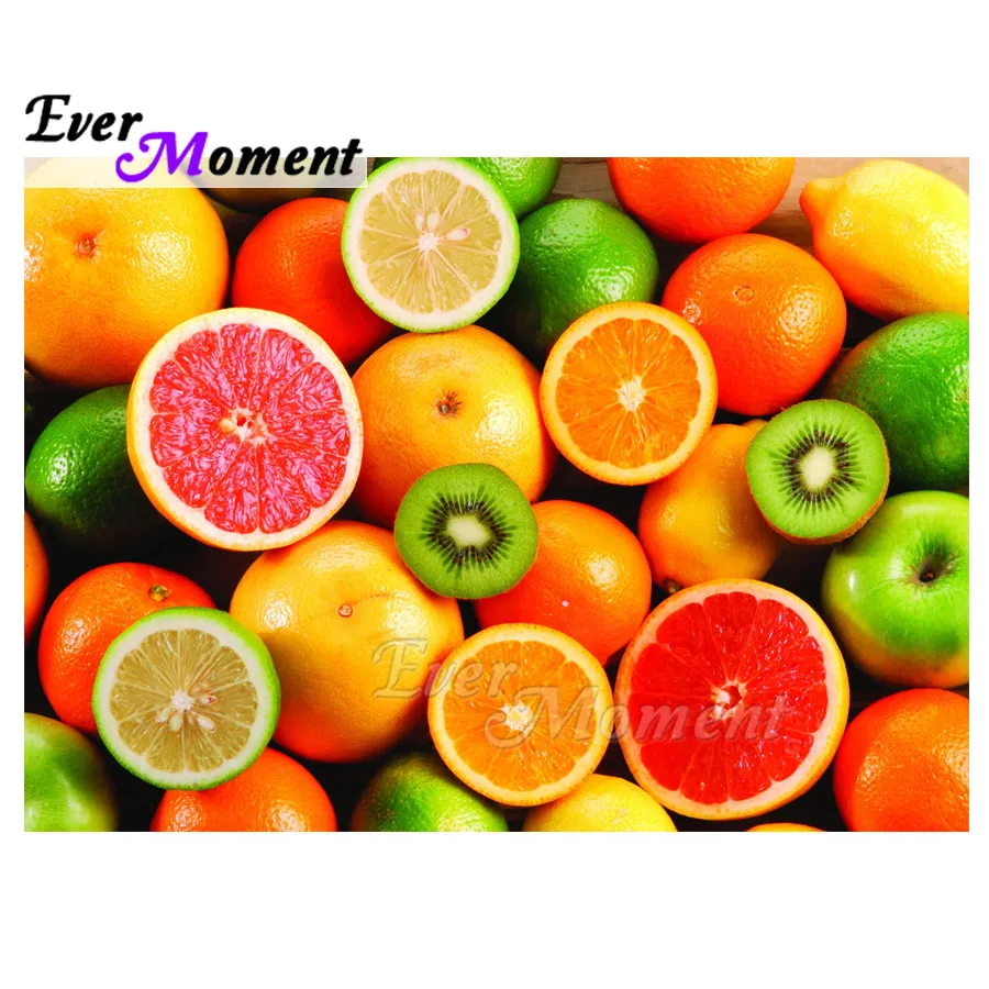 Алмазная живопись Ever Moment ручная работа оранжевый цвет гранат киви стразы