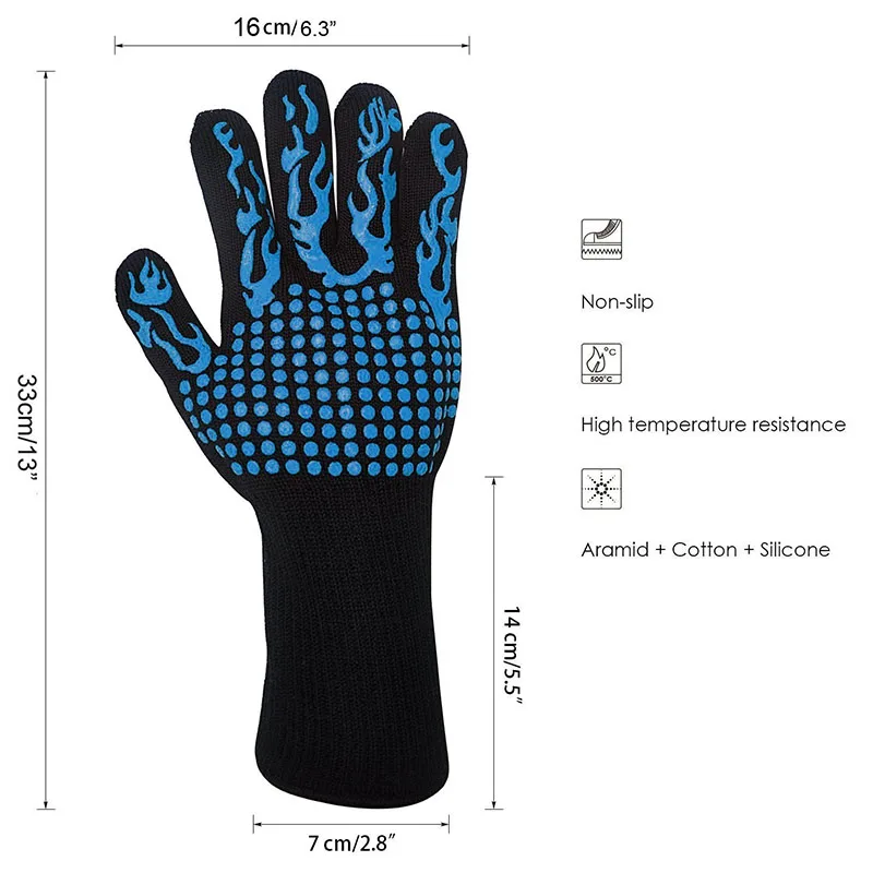 Barbecue Gloves BBQ Smoker Grill Kitchen Cooking Grilling Mitts Food Grade Heat Resistan Silicone Oven Glove Charbon De Bois (8)