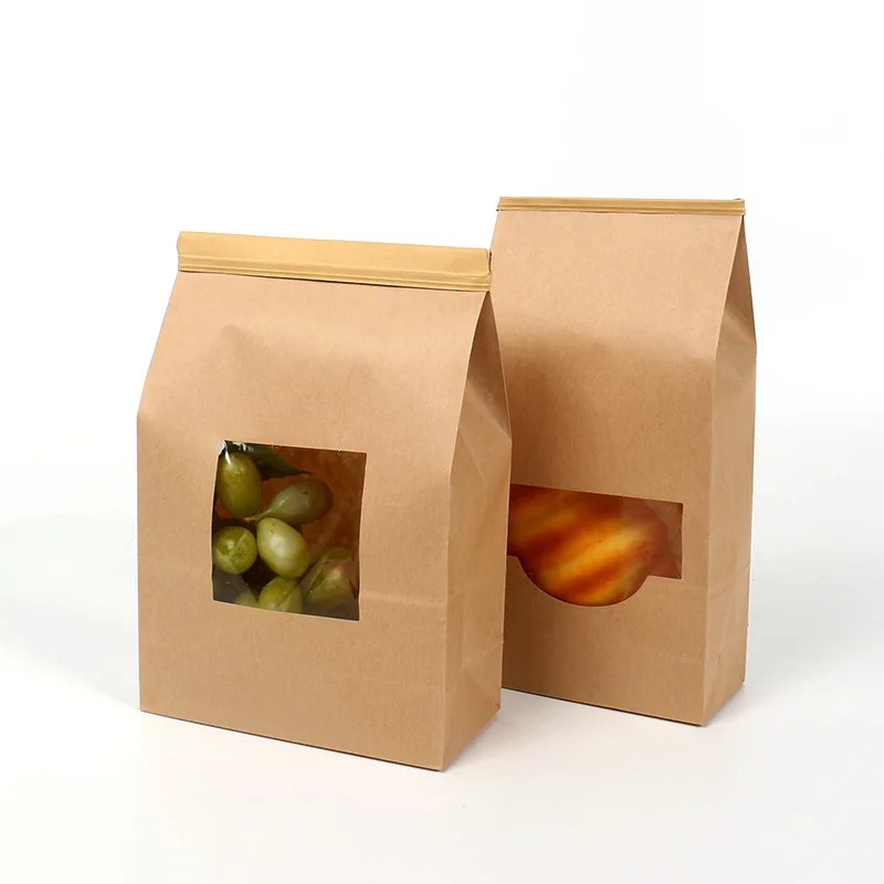 

Kraft Paper Bags with windom and twist tie,ziplock Candy Cookie Bread Nuts Bag For Biscuits Snack Baking Package bag