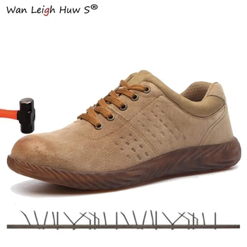 

Men Steel Toe Cap Boots Genuine Leather Breathable Labor Insurance Beef Tendon Puncture Proof Casual Boot Mens Safety Work Shoes