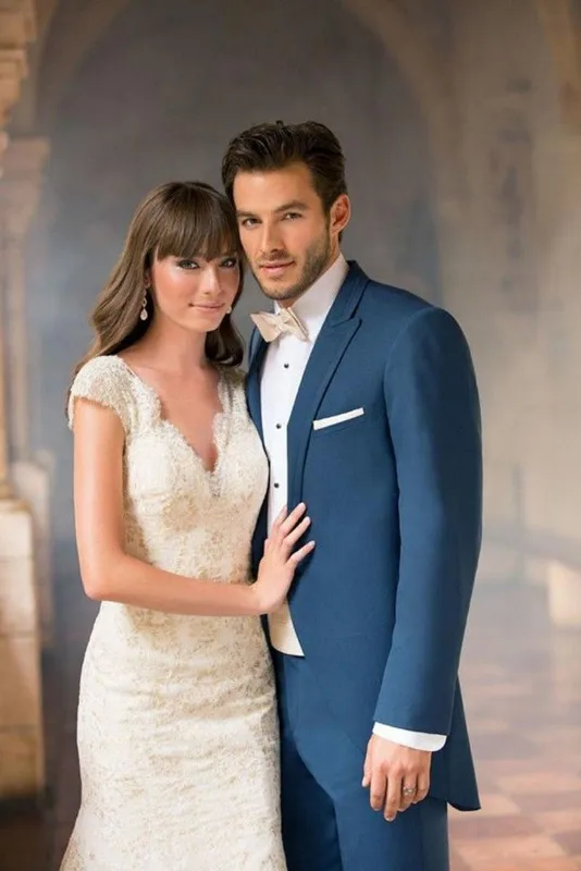 

2015 New slim fit Custom made blue Groomsmen Groom Tuxedos wedding suits ( jacket+Pants+tie)
