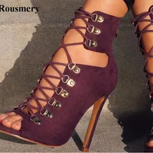 Дизайн; женские модные замшевые ботильоны с открытым носком на шнуровке; дизайнерские ботинки-гладиаторы с вырезами и пряжкой; модельные туфли