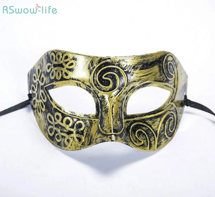 

Halloween Gold Silver Mask Roman Men's Half-faced Flat Carved Mask Festival Party Supplies