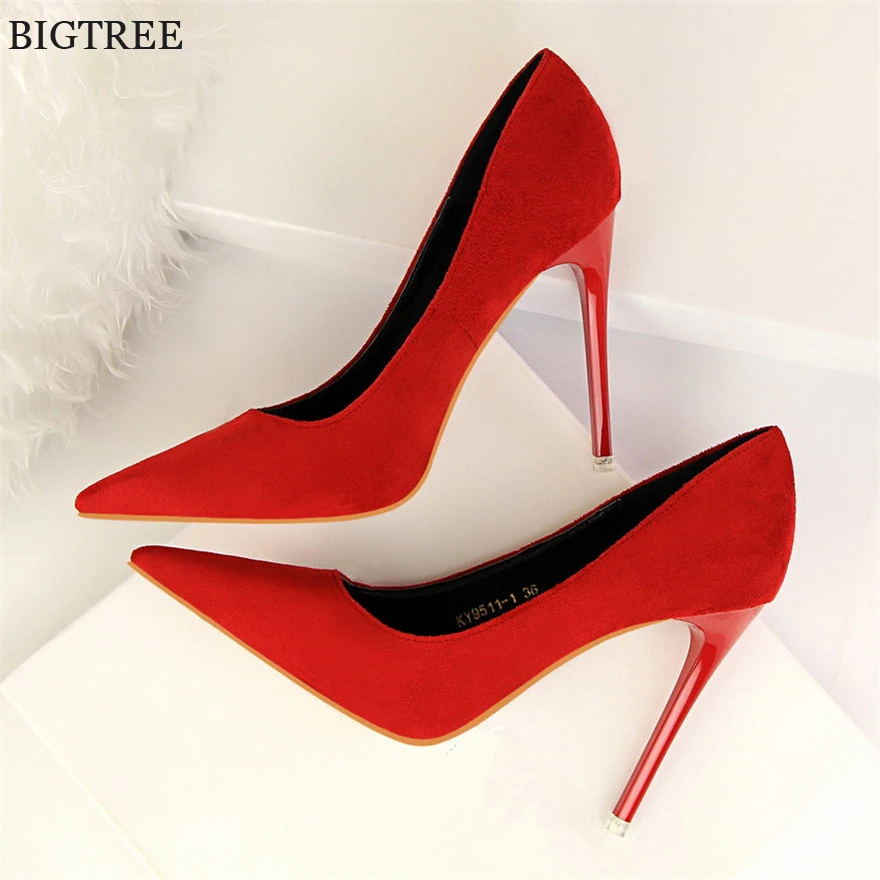 

5 Colors Concise Women's OL Office Shoes 2019 New Show Thin Women Pumps Solid Flock Pointed Toe Shallow Fashion High Heels Shoes