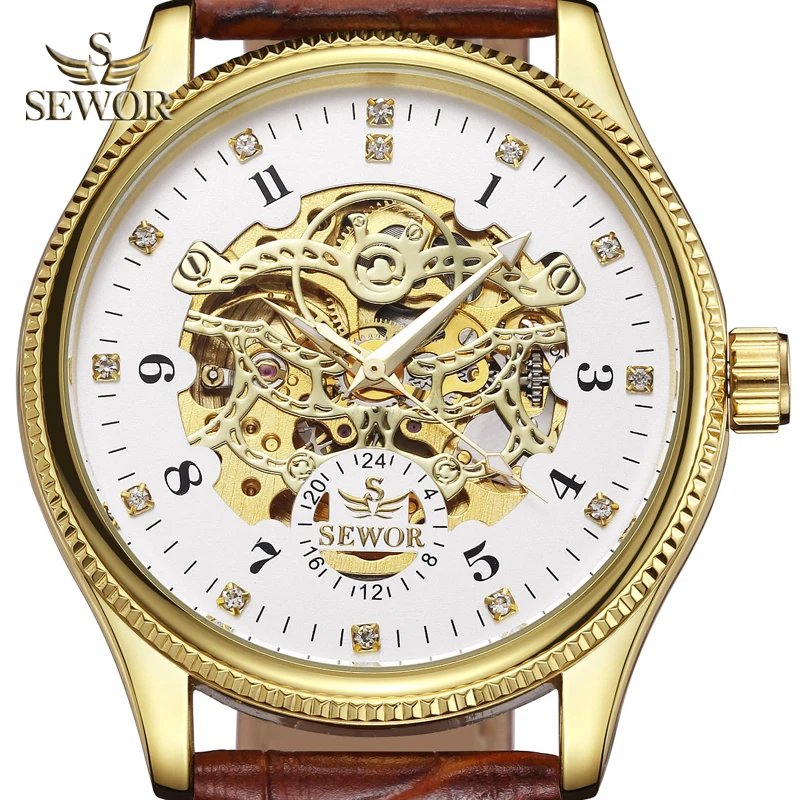 

SEWOR 2018 Luxury Brand Fashion Crystal Mens Hollow Mechanical Automatic Watch Men Sport Watch relogio masculino C374