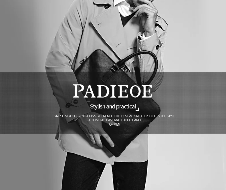 Padieoe из натуральной коровьей кожи Для Мужчин's Портфели 14 дюймов Бизнес сумка для ноутбука модные Повседневное мужского плеча портфели