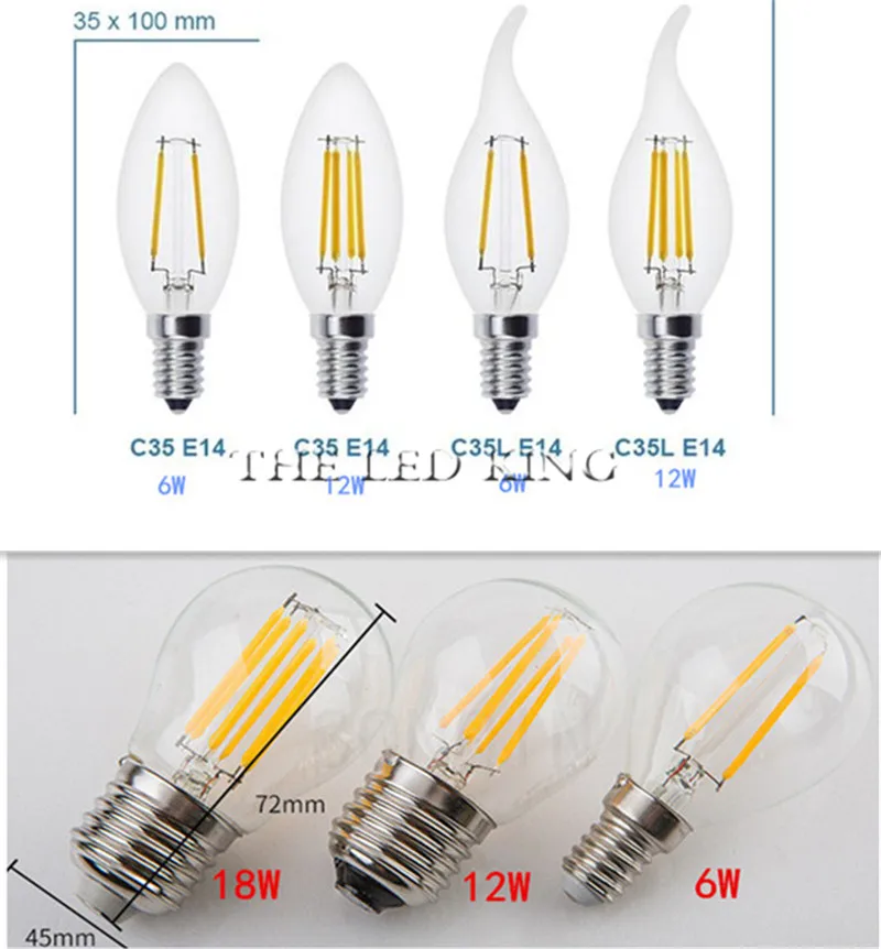 Винтажная Светодиодная лампа накаливания A60 G45 E14 E27 COB 6 Вт 12 18 24 нити 220 в 230 В
