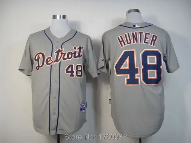 Baseball Jersey Detroit Tigers Jersey 48 Torii Hunter Jersey Cool Base Grey Red