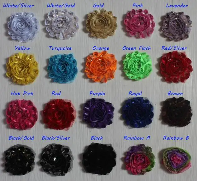 

16y 2.5" shimmer metallic shabby flower for girls hair accessories,headband flowers,diy craft hair flowers