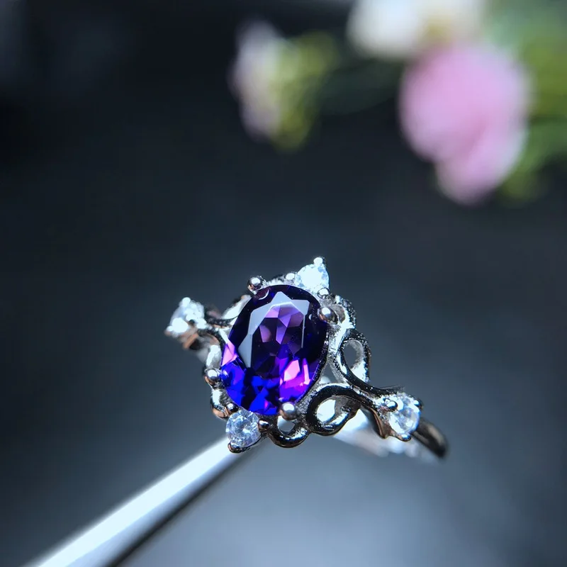

MeiBaPJ Natural Amethyst Gemstone Fashion Ring for Women Real 925 Sterling Silver Fine Jewelry