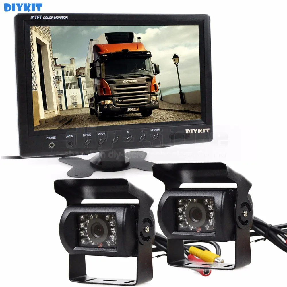 DIYKIT Wire 9 inch Rear View Monitor Car Monitor 2 x Rear View Waterproof CCD Car