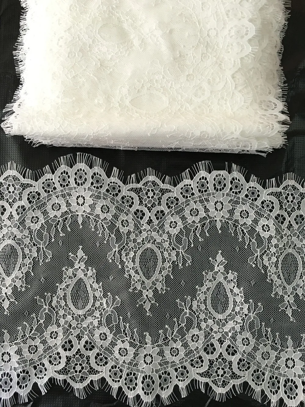 15 метров 24 см Ткань Кружево DIY аксессуары для одежды черный белый прекрасный ресниц кружево отделка Шантильи кружево отделка для свадьбы вуаль