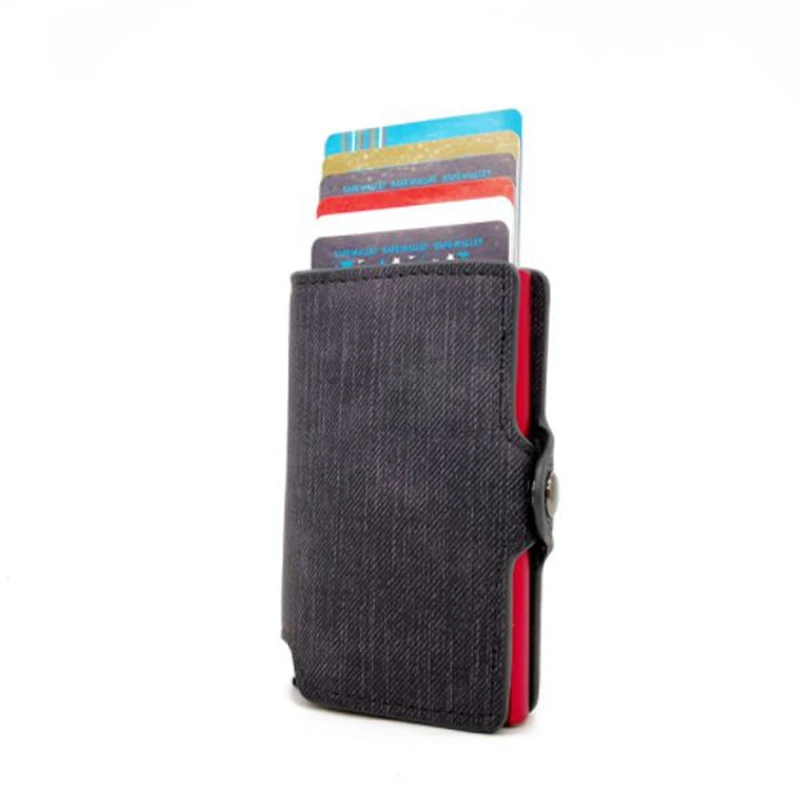

Fashion Women Men Metal Card Holder RFID Aluminium Credit Card Case Denim Pattern PU Leather RFID Blocking Mini Magic Wallets