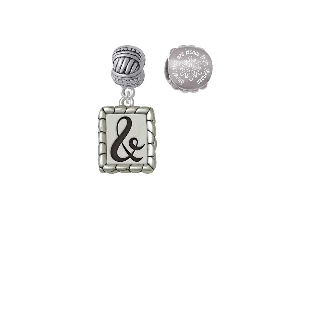 Silvertone Pebble Border Initial - & Snowflakes are Kisses from Heaven Charm Beads (Set of 2)