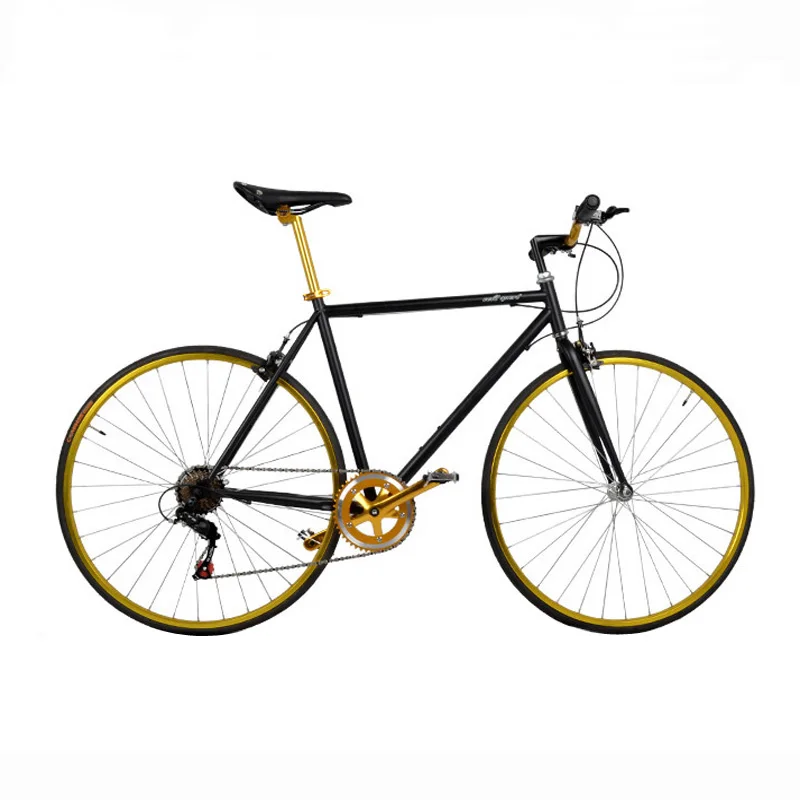Image 700C Carbon Steel Road Bicycle Fixed Gear Bike One Shaped Handlebar Unisex Touring Bicycle 7 Speed Road Bike