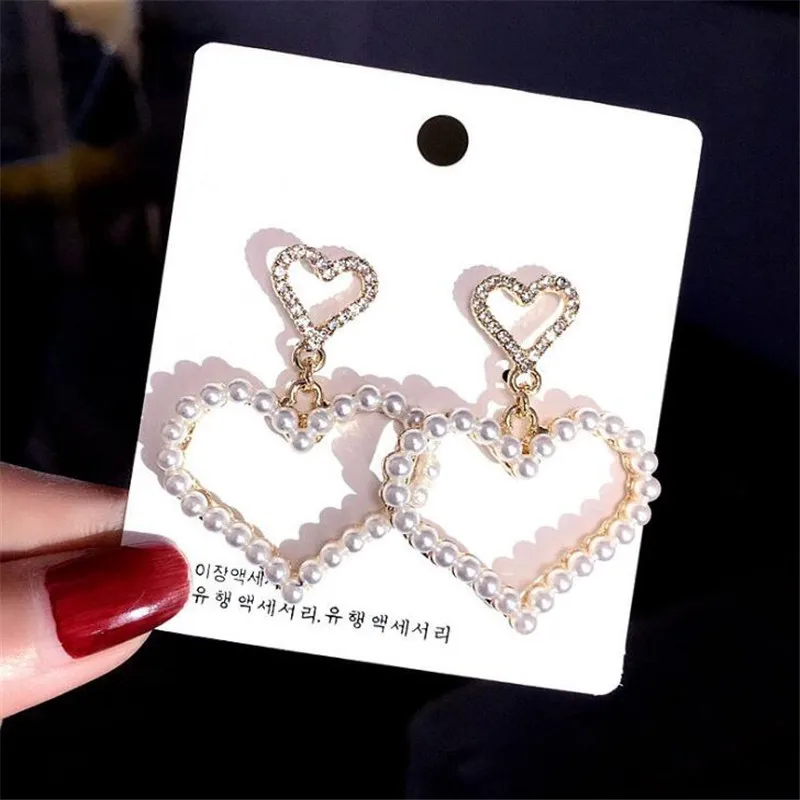 

Fashion DIY Pearls Heart Earrings for Women Drop Earrings oorbellen Luxury Brand Jewelry Dangle Earrings 925
