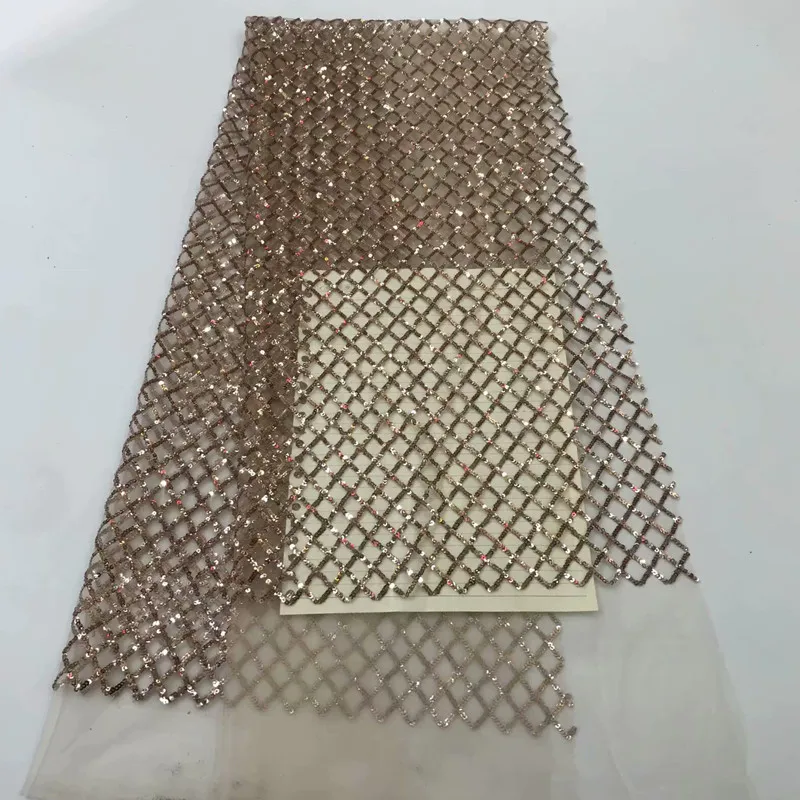 

2018 high quality sequence French Nigerian sequins net African tulle mesh sequence lace fabric for dress 5yards/lot JF10201