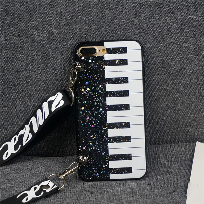 

For iphone 7 8 plus 6 6s plus X case cover luxury glitter Piano with shoulder strap glossy soft silicon phone bag Hongmeng