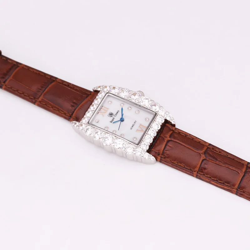 Королевская корона женские часы мov из Японии не установка Кристальные часы изысканное модное платье браслет кожаный роскошный Винтажное кольцо коробка - Цвет: Коричневый